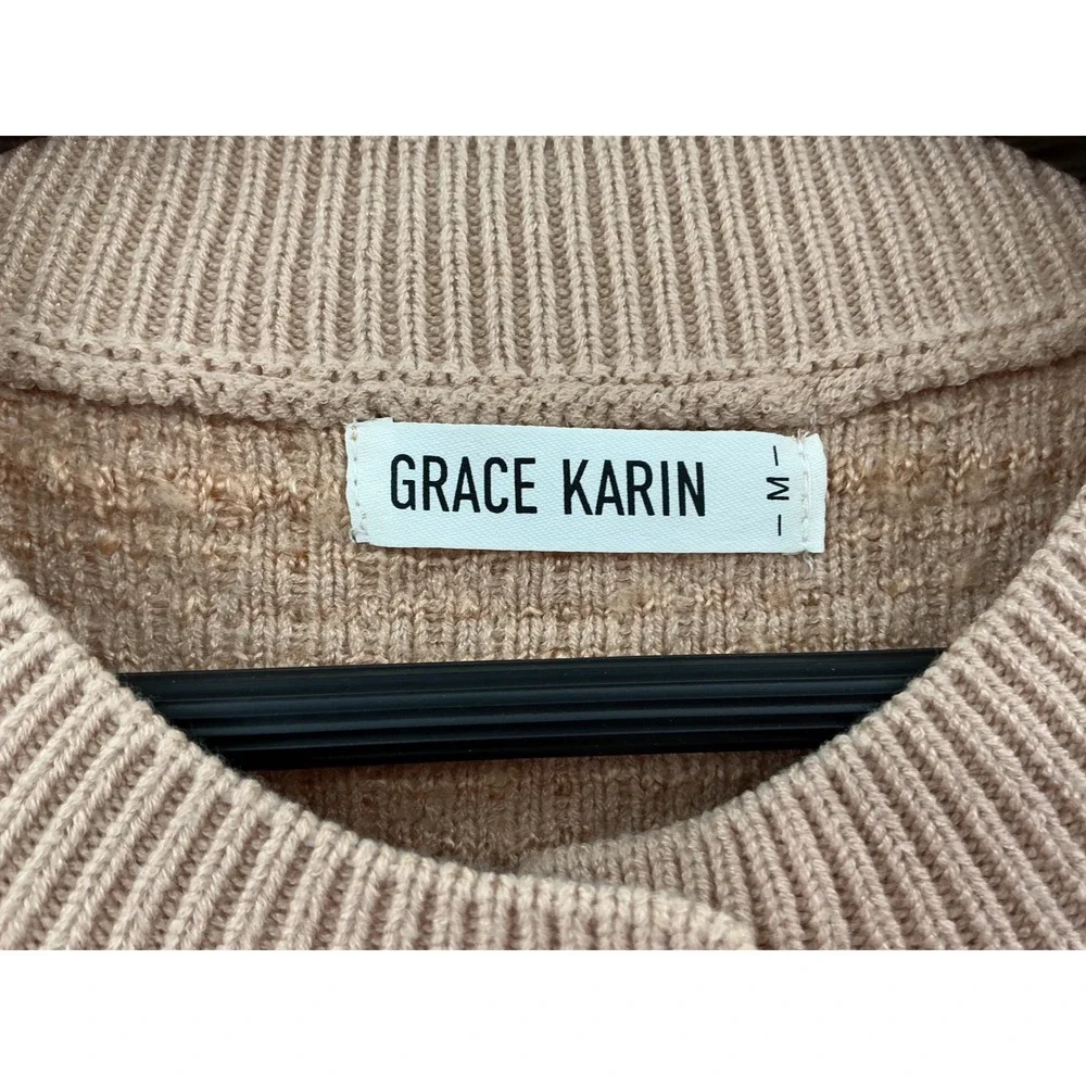 Grace Karin Textured Knit Cardigan Sweater Tan‎ Neutral Size M - Picture 4 of 7